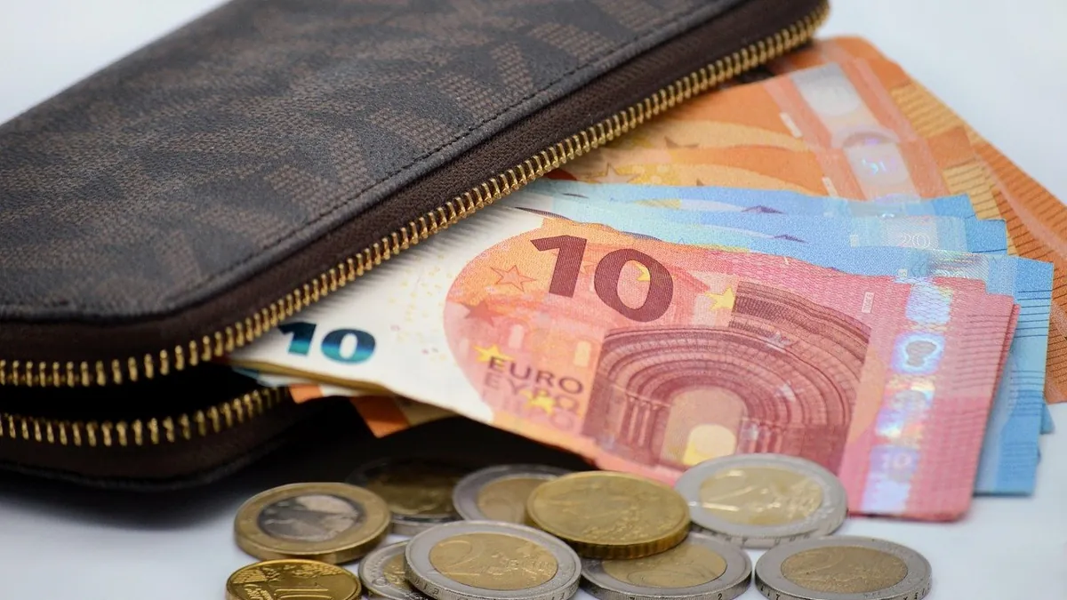 Πορτοφόλι με χαρτονομίσματα και κέρματα ευρώ